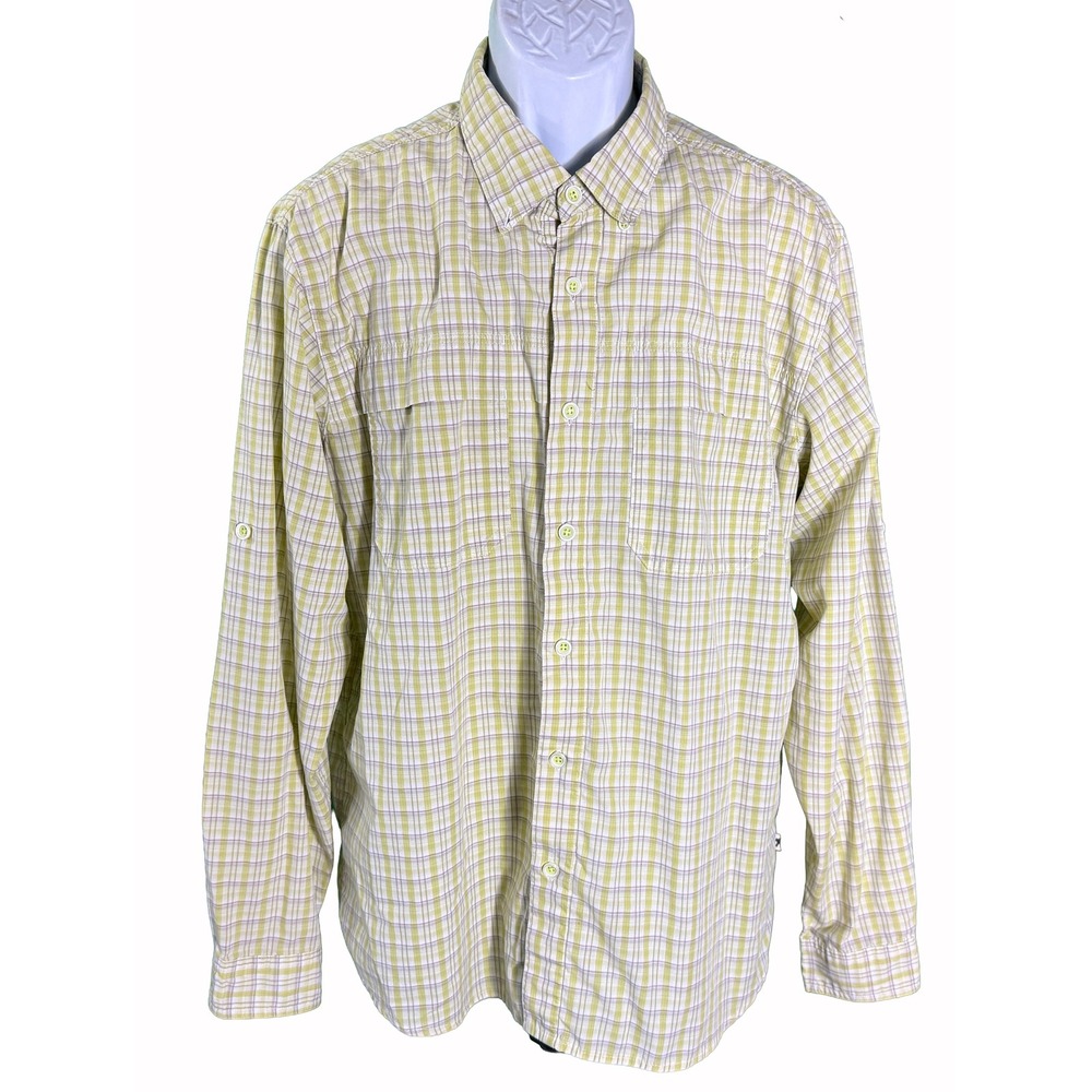 Dakota Grizzly Button Down Shirt Mens XL Yellow Plaid Long Sleeve Roll Tab Vent